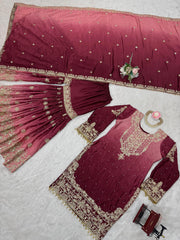 Beautiful Designer Chinon Silk Sequence With Rivet Moti Work Sharara