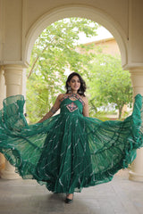 Navratri Special Georgette Laheriya Printed With Kutchi Patchwork Gown