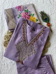 Beautiful Mul Chanderi Roam Silk Lavender Colour Suit Set