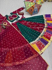 Navratri Special Pure Cotton Embroidery & Sequence Work Lehenga With Stitched Blouse