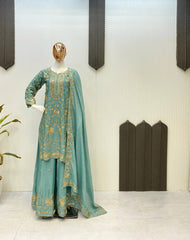 Beautiful Party-wear Chinon Silk Sequence Embroidery Work Sharara