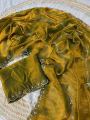 Trending Fendy Soft Two-Tone Zarkhan Work Panel In Whole Saree