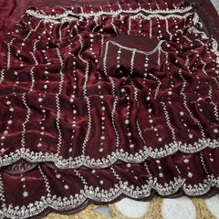 Party-wear Fendy Silk Beads With Cutwork Saree