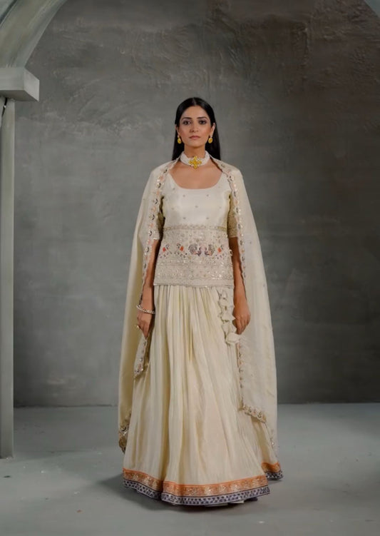 Beautiful White Chinon Silk Embroidery Thread & Sequence Work Crop-Top