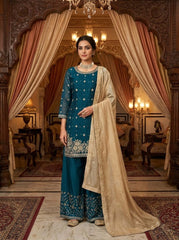 Elegant Ethnic Gym Silk Thread & Sequence Work With Pearl Work Suit