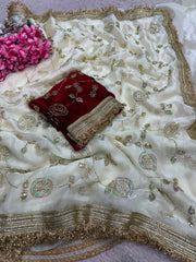 Party-wear Fendy Satin Sequence & Beads Work Saree