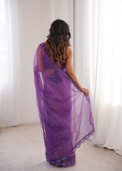 Party-wear Purple Soft Net Thread & Sequence Embroidery Work Saree