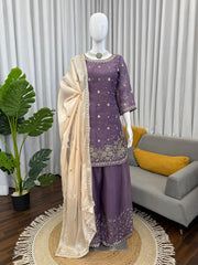 Elegant Ethnic Gym Silk Thread & Sequence Work With Pearl Work Suit