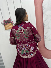 Festive Special Vichitra Silk Crop Top With Koti