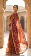 Beautiful Moss Silk Sequence Embroidery Work Saree
