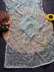 Party-wear Soft Net Real Beads With Moti Work Saree