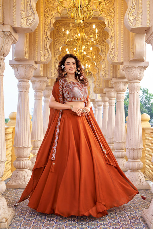 Trending Rangoli Silk Embroidery Moti Beads Sequence Work Lehenga With Stitched Blouse