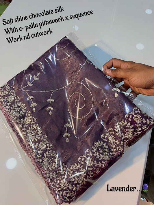 Beautiful Soft Shine Chocolate Silk Fabric Sequence & Cut work Saree