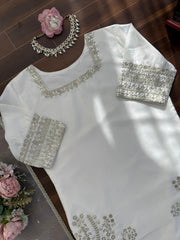 Beautiful Elegant Natural Crepe Thread With Sequence Work Sharara