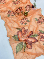 Beautiful Soft Weightless Chiffon Floral Digital Print & Embroidery Work Saree