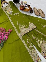 Designer Party-wear Chinon Silk Embroidery & Sequence Work Sharara Suit