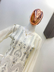 Beautiful White Fancy Georgette Sequence & Embroidery Work Dress