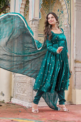 Party-wear Fendy Silk Embroidery With Sequence & Thread Detailing Gown