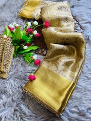 Golden Beauty Tissue Silk Beautiful Ghungroo & Pearl Border Work Saree