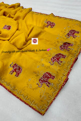 Rich Crunchy Silk Elephant Designer Cutdana & Jarkan Hand Work Saree