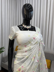 Beautiful Elegance Chiffon Thread Work Saree