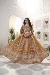 Brides Reception Special Golden Sequence & Embroidery Designer Lehenga choli