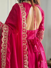 Beautiful Pink Blooming Vichitra Silk Embroidery Sequence Designer Work Gown