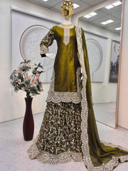 Party-wear Fendy Silk Embroidery Thread Sequence Work Sharara