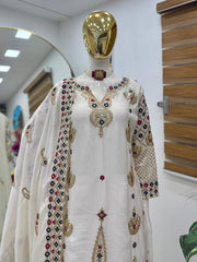 Designer Party-wear Chinon Silk Embroidery & Sequence Work Sharara Suit