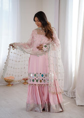 Party-wear French Crepe Embroidery Thread With Real Mirror Work Sharara