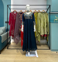 Beautiful Blooming Vichitra Beads Sequence & Embroidery Work Gown