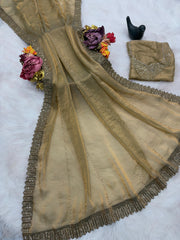 Beautiful Party-wear Satin Space Silk Zarkhan Diamond Work Saree