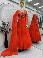 Designer Party Wear Bandhni Silk Embroidery Sequins & Codding Work Gown