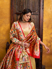 Traditional Silk Paithani Zari Weaving Work With Lace Border Lehenga Choli