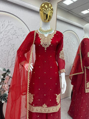 Designer Party-wear Fandy Satin Embroidery Codding &Sequence Work Suit