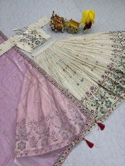 Festive Special Pure Tissue Silk Embroidery Sequence Thread Work Lehenga With Stitched Blouse