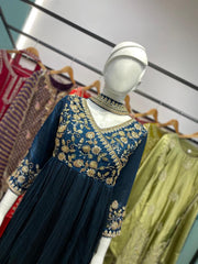 Beautiful Blooming Vichitra Beads Sequence & Embroidery Work Gown