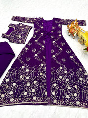 Stylish Georgette Embroidery Work Shrug & Plazzo With Choli