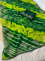 Saavan Special Multi Lehriya Mukaish & Sequence Work Saree