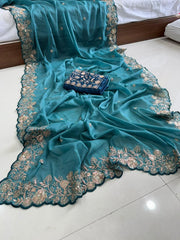 Beautiful Georgette Sequence With Cutwork Border Saree