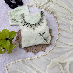 Beautiful Georgette Handwork Neck Sleeve Gown