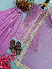 Designer Pure Fendi Silk Embroidery Work Sarara Set