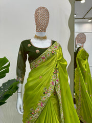 Beautiful Jimmy Choo Thread With Sequence Work Green Saree