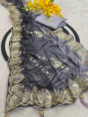 Beautiful Multi Coding Daga Embroidery Work Boder Work Saree