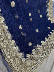 Party-wear Net Embroidery With Pearls Diamond Work Saree