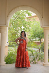 Navratri Special Georgette Laheriya Printed With Kutchi Patchwork Gown