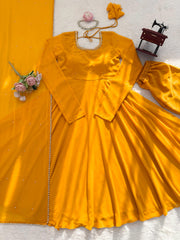 Beautiful Georgette Handwork Yellow Gown