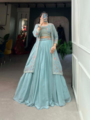 Sky-Blue Colour Dress Elegance In This Georgette Indo-Western With Jacket