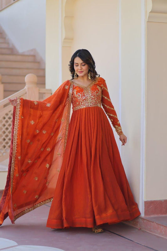 Beautiful Festival Special Fendy Silk With Zari & Sequence Embroidery Work Gown