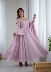 Party-Wear Georgette Handwork Neck Sleeve Fully Stitched Gown